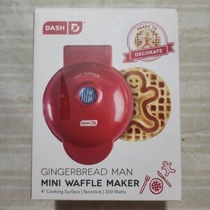 Dash Gingerbread Man Mini‎ Waffle Maker Red 4" Cooking Surface Nonstck Holiday